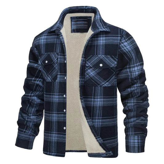 Men’s Casual Plaid Winter Jacket - Soft Plush Long Sleeve Outerwear - Buy Center US