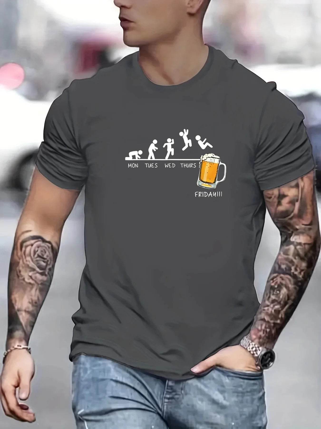 GUILAN Men's Casual Beer Print T-Shirt - 100% Cotton, Short Sleeve - Buy Center US