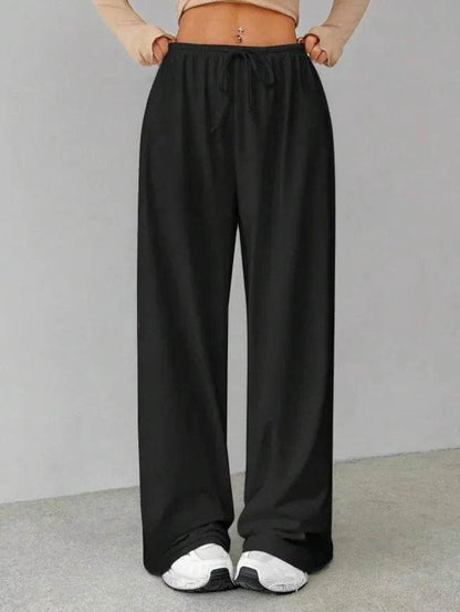 Women's Casual Wide Leg Trousers - Elastic Waist, Pure Color Pants - Buy Center US