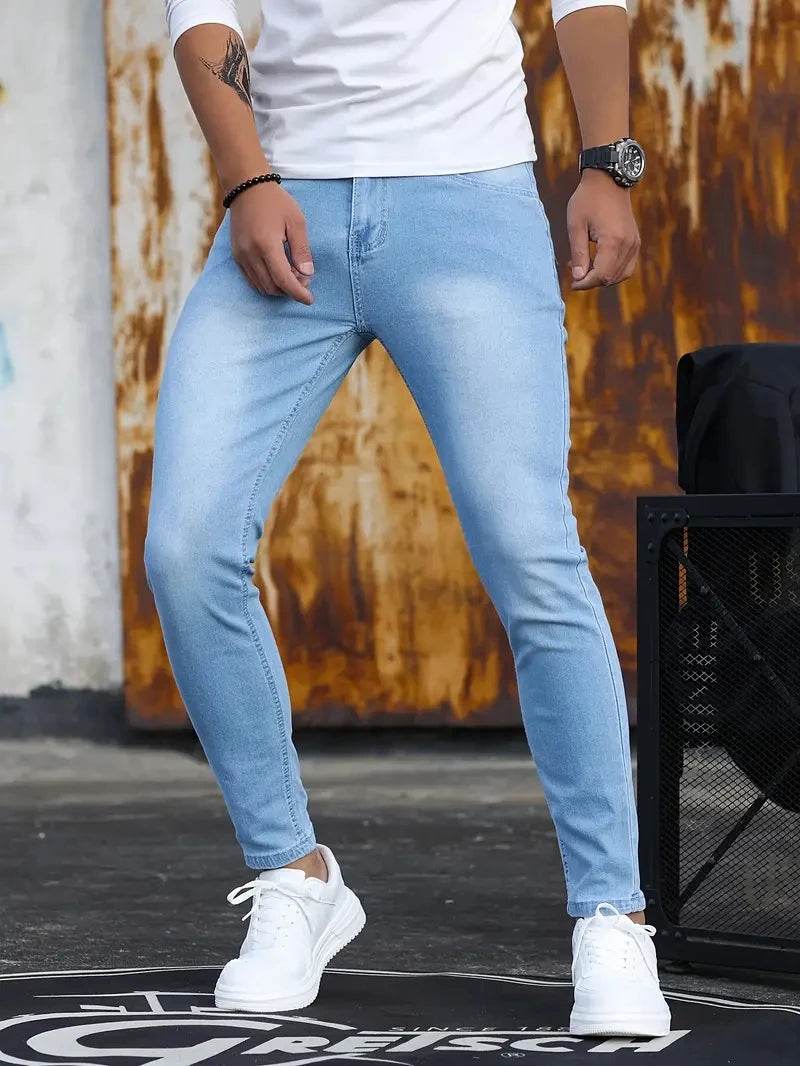 CHOLYL Slim Fit Zipper Jeans for Men - Retro Casual Denim Trousers - Buy Center US