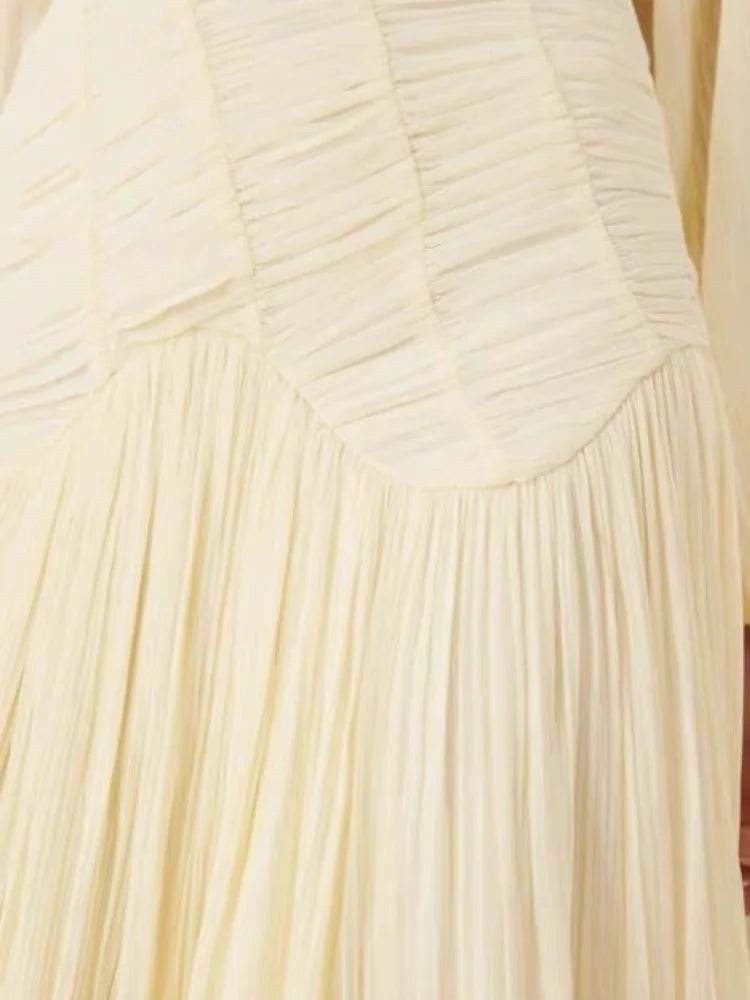 Elegant Pleated O-Neck Long Dress - Women's Summer Beach Chic - Buy Center US