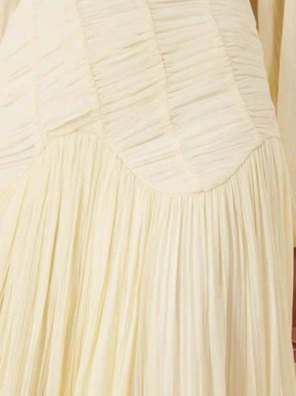 Elegant Pleated O-Neck Long Dress - Women's Summer Beach Chic - Buy Center US