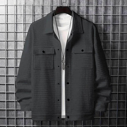 Men's Casual Solid Color Jacket - Turn-Down Collar, Long Sleeve Style - Buy Center US