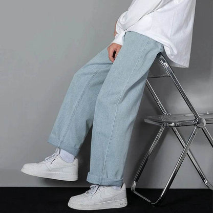 Men's Straight Leg Casual Jeans - Baggy Korean Streetwear Denim - Buy Center US
