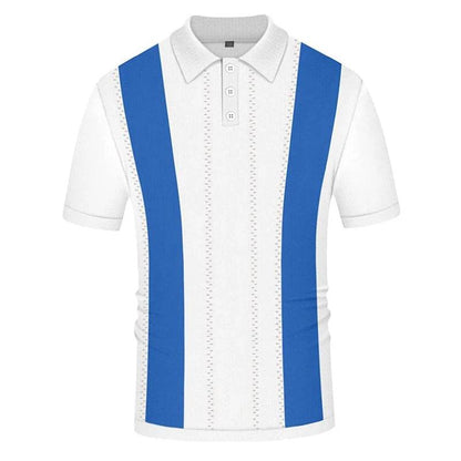 Men's Casual Knitted Patchwork Polo Shirt - Breathable Short Sleeve T-Shirt - Buy Center US