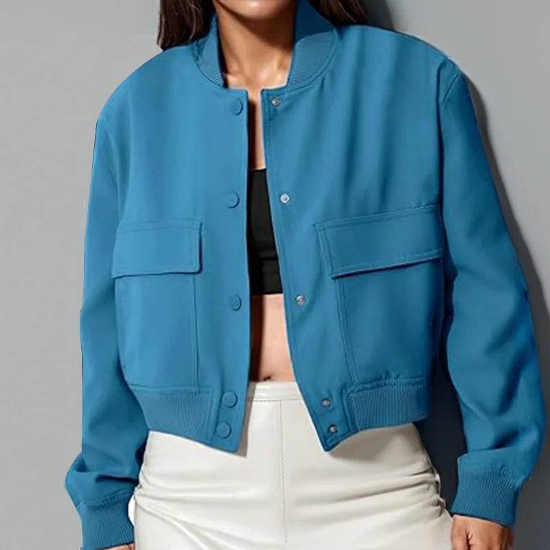 Jocoo Jolee Women's Solid Color Long Sleeve Bomber Jacket - Elegant Design - Buy Center US