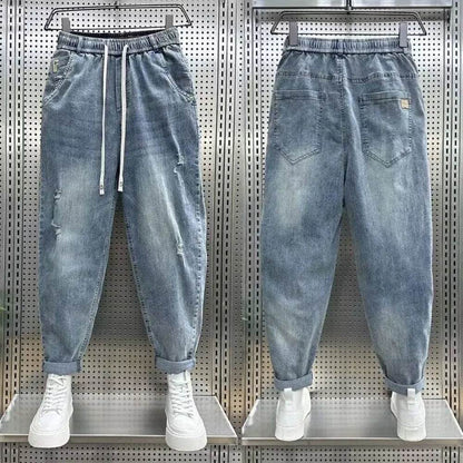 2024 Casual Loose Fit Denim Jeans for Men - Distressed Blue Joggers - Buy Center US
