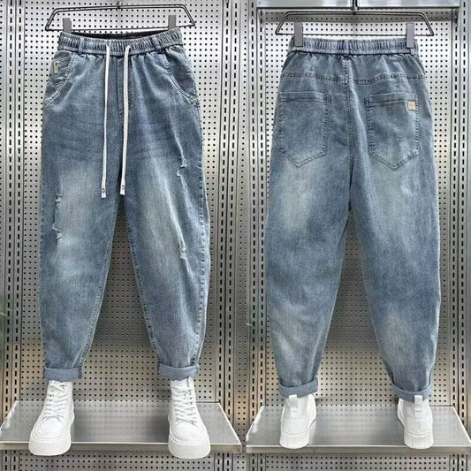 2024 Casual Loose Fit Denim Jeans for Men - Distressed Blue Joggers - Buy Center US