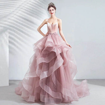 Elegant Pink Long Evening Dress - Sleeveless Princess Ball Gown - Buy Center US