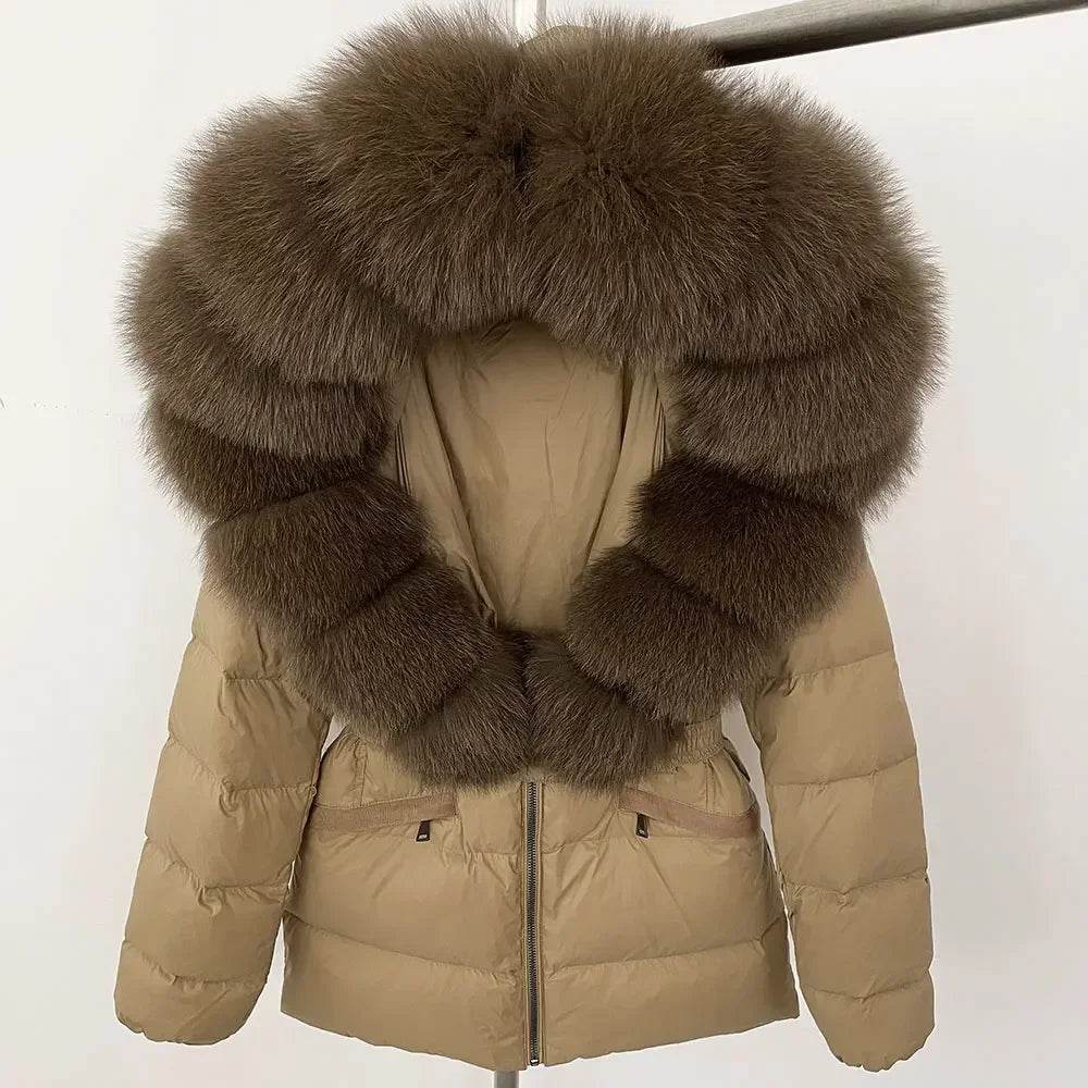 Elegant Large Real Fox Fur Coat - 90% Duck Down Puffer Jacket - Buy Center US