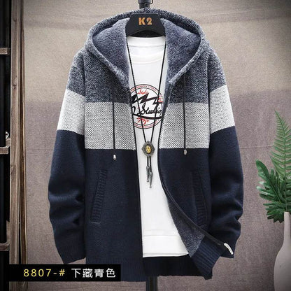 SNOW PINNACLE Men's Thick Velvet Cardigan: Patchwork Zipper Sweatercoat - Buy Center US