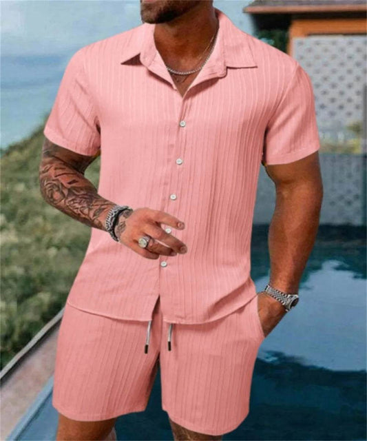 2024 Summer Men's Casual Beach Suit - Loose Fit Short Sleeve & Shorts - Buy Center US