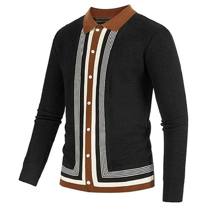 Naupang Men's Striped High-End Knitted Cardigan - Casual Long Sleeve Polo - Buy Center US