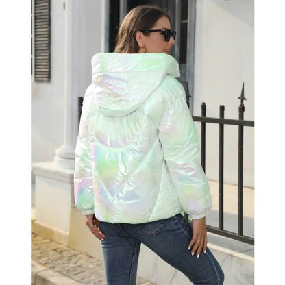 Ladies Autumn Winter Hooded Down Coat - Solid Color Casual Jacket - Buy Center US
