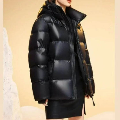 Women's White Duck Down Jacket - Long Fluffy Puffer Coat for Winter - Buy Center US