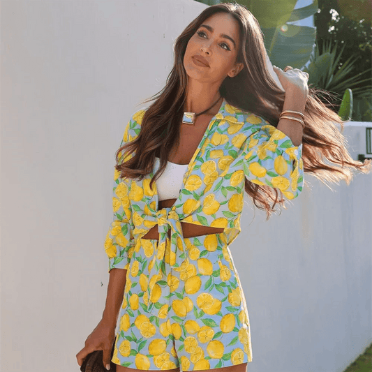UNIZERA Spring Women's Linen Top & Shorts Set - Slim Fit Floral Design - Buy Center US