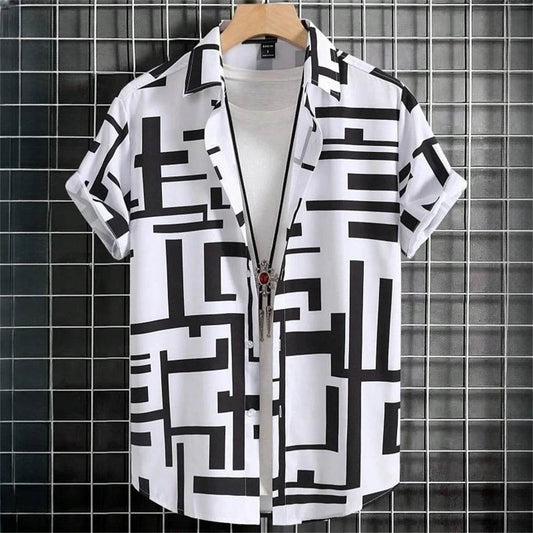 3D Printed Color Block Men's Hawaiian Shirt - Short Sleeve Casual Blouse - Buy Center US