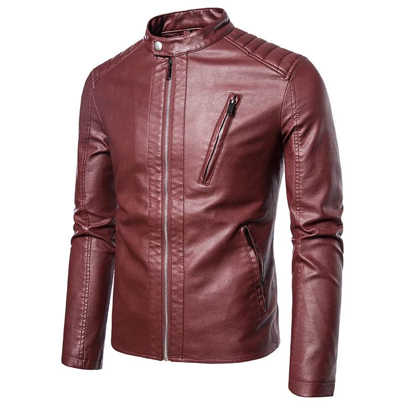 TRAF Men's Spring & Autumn Leather Jacket - Slim Fit Casual Coat - Buy Center US