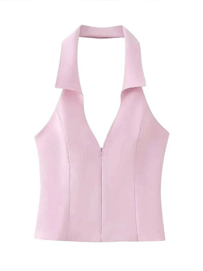 Women's Pink Shorts Set - Sexy V Neck Sleeveless Top for Summer - Buy Center US