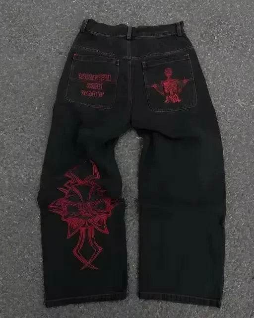 BiggOrange Y2K Rhinestone Jeans - Vintage Hip Hop Wide Leg Trousers - Buy Center US