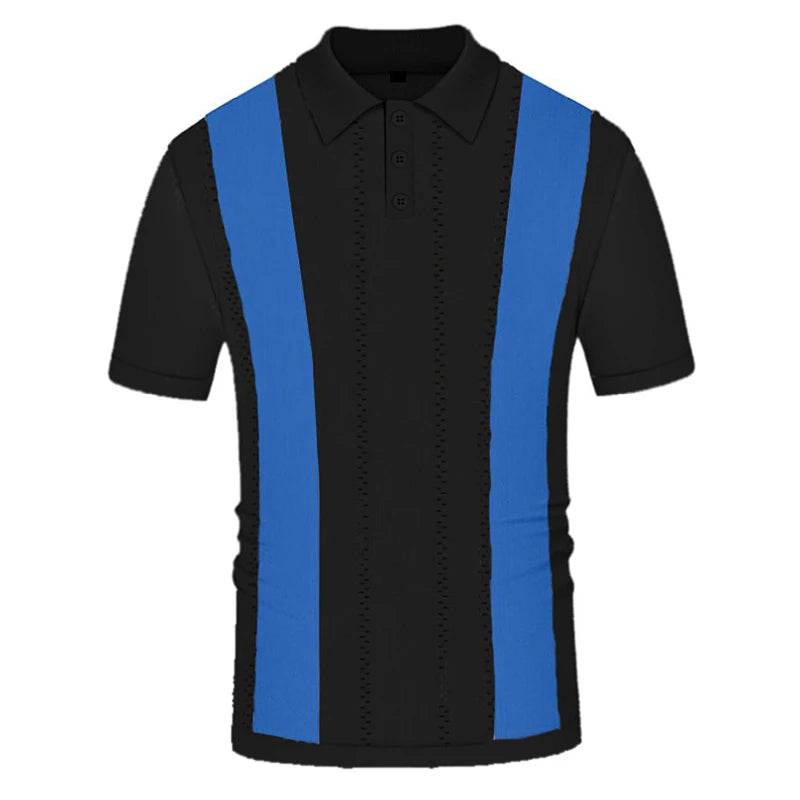 Men's Casual Knitted Patchwork Polo Shirt - Breathable Short Sleeve T-Shirt - Buy Center US
