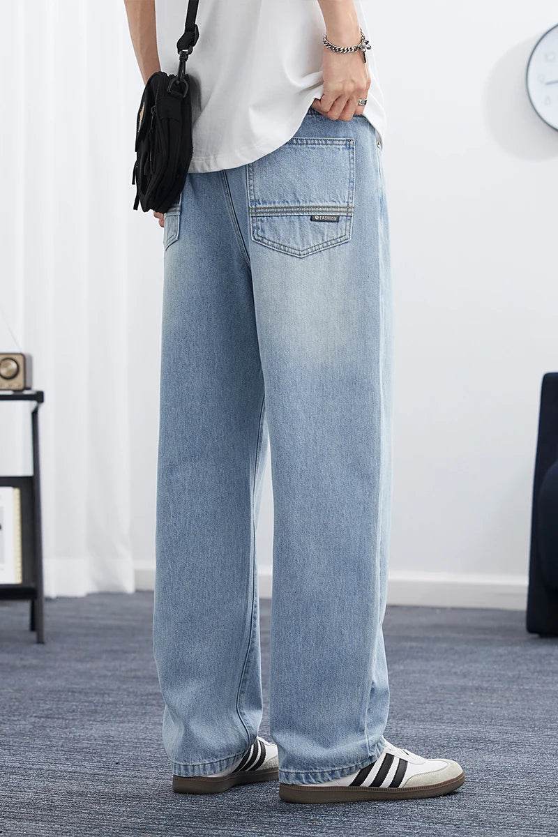 Men's Korean Style Straight Leg Lyocell Jeans - Lightweight & Casual - Buy Center US