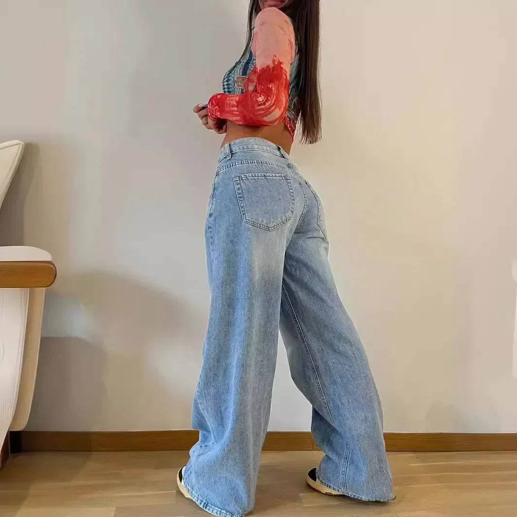 CPSYMYM Women's High Waist Wide-Leg Pants - Retro Casual Denim - Buy Center US
