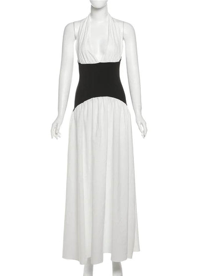 Weird Puss Elegant Backless Dress - Summer V-Neck Patchwork Style - Buy Center US