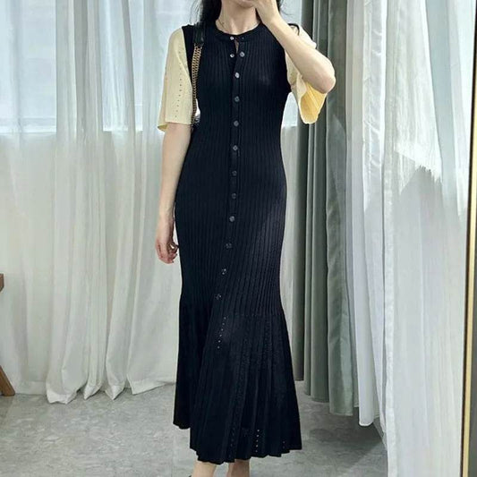 Elegant Summer Knitted Mermaid Dress - Cotton Blend A-Line Fashion - Buy Center US