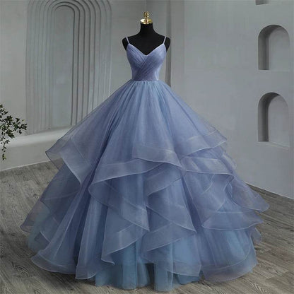 Y&M NOVIAS Navy Blue Quinceanera Dress - Ruffled V-Neck Gown - Buy Center US