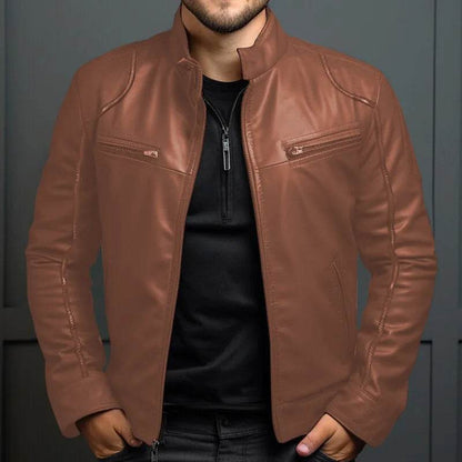 Donsignet Men's Biker Leather Jacket - Casual Stand-up Collar Design - Buy Center US