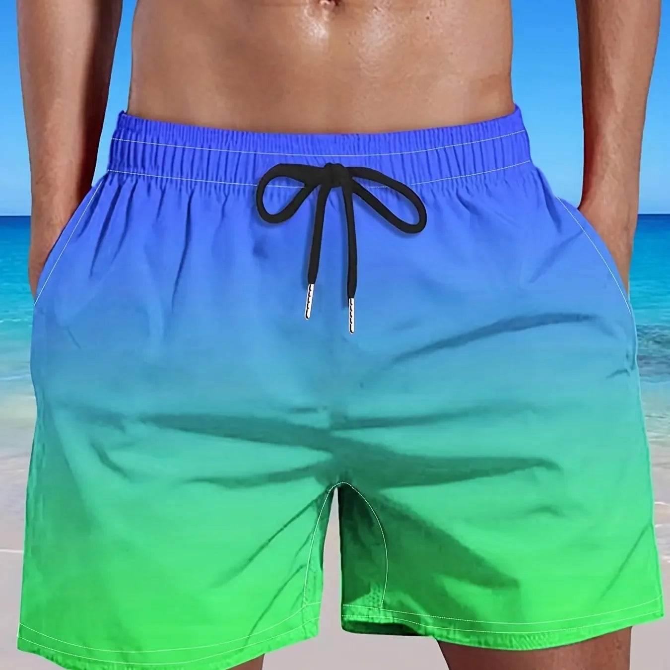Men's Plus Size Gradient Beach Shorts - Elastic Drawstring Casual Pants - Buy Center US
