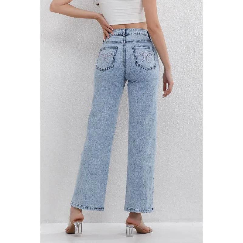 Women's Light Blue High Waisted Denim Jeans - Straight Leg Casual Style - Buy Center US