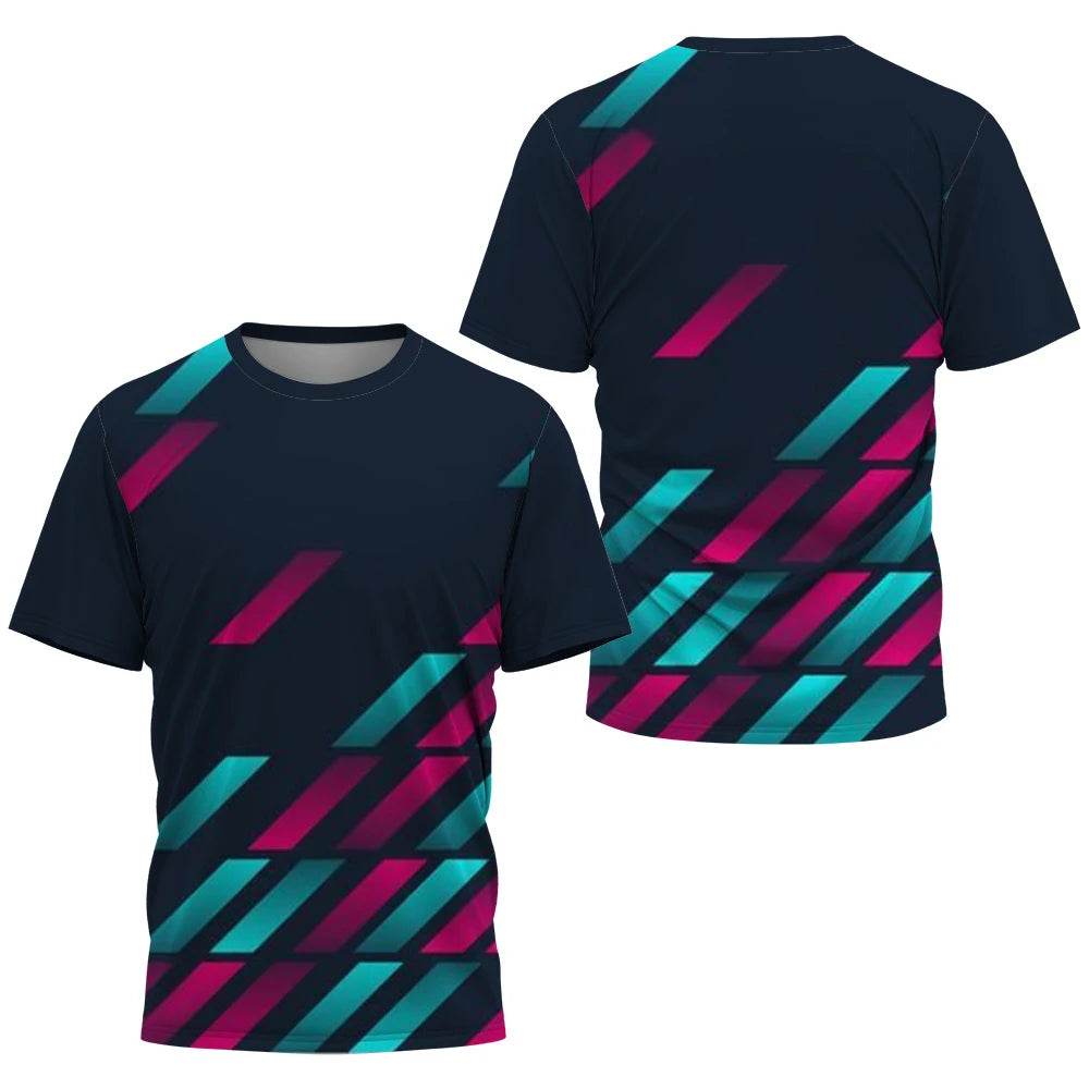 Men's Gradient Stripe T-Shirt - Lightweight Casual Sports Tee for Training - Buy Center US