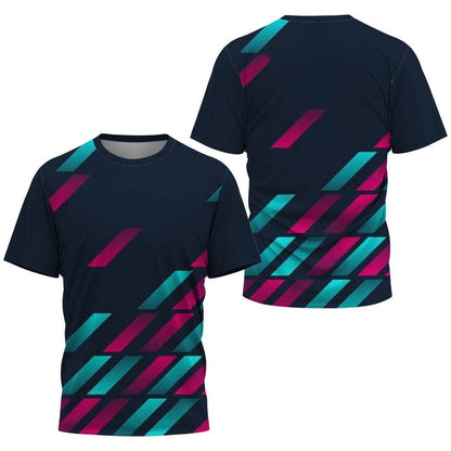 Men's Gradient Stripe T-Shirt - Lightweight Casual Sports Tee for Training - Buy Center US