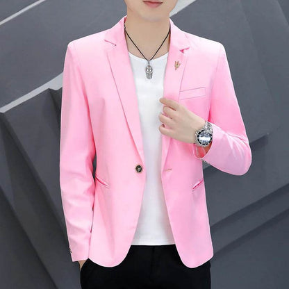Trendy Men's Korean Slim Fit Pink Suit - Casual Coat for Spring & Autumn - Buy Center US