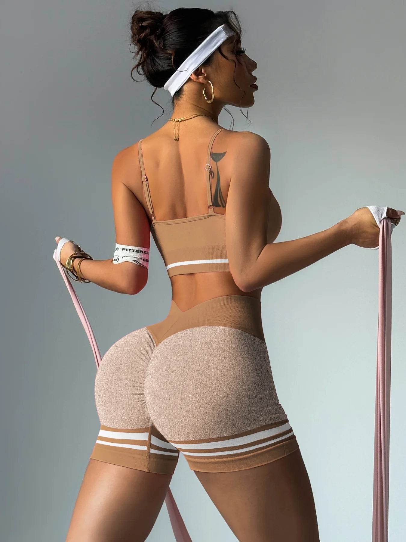 Women’s Outdoor Sports Set - V-Back Bra & Shorts for Gym Training - Buy Center US