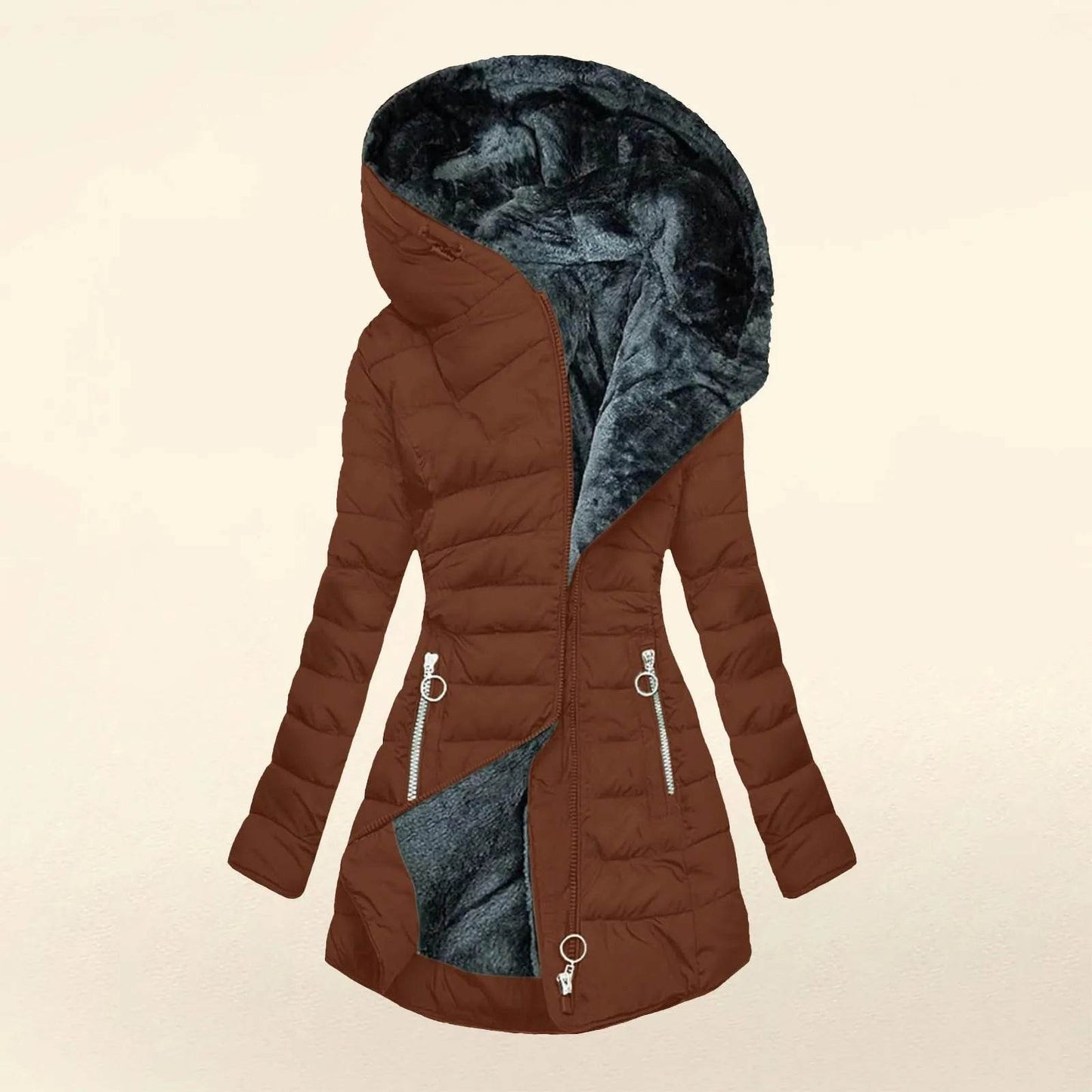 Women's Fleece Lined Hooded Jacket - Warm Plush Overcoat for Winter - Buy Center US