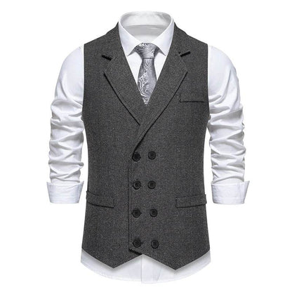 Men's Double Breasted Herringbone Vest - Casual Formal Suit Option - Buy Center US