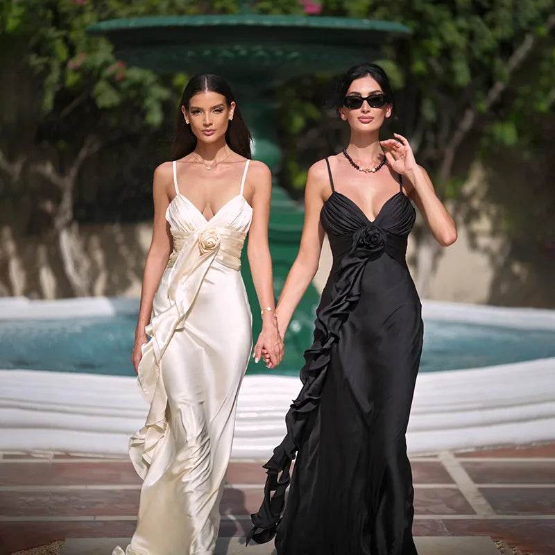 Elegant Strapless Maxi Dress for Women - V-Neck Sleeveless Style - Buy Center US