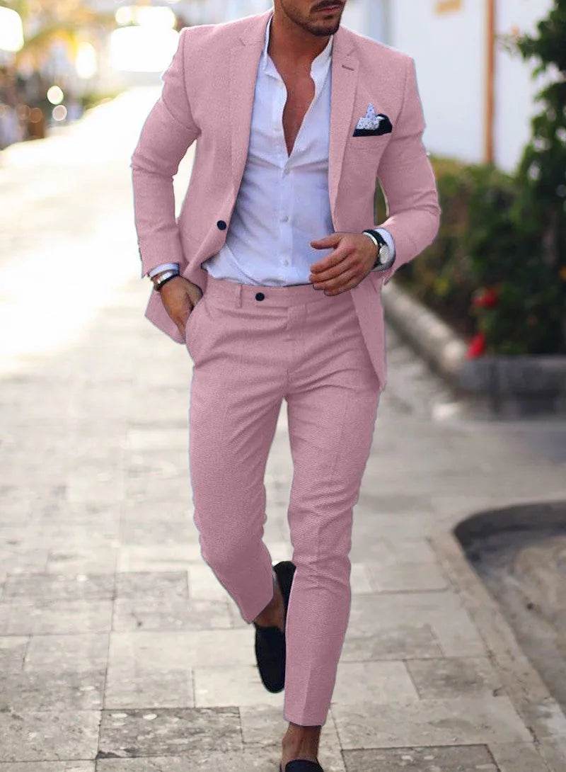 Zmbanpise Men's 2-Piece Linen Suit - Smart Casual Wedding Attire - Buy Center US