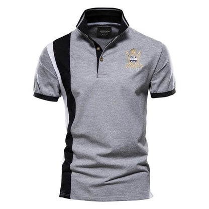 AIOPESON Men's Cotton Polo Shirt - Short Sleeve Badge Embroidery - Buy Center US