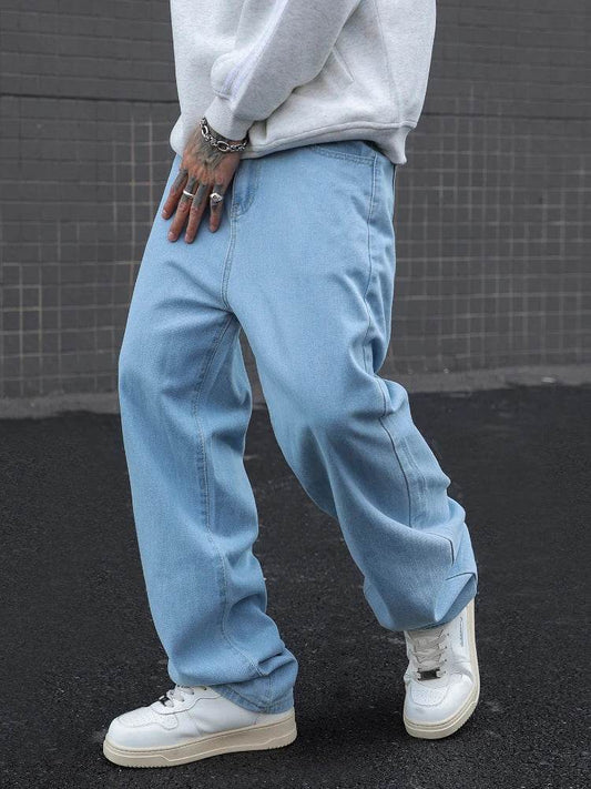 Men's Cotton Baggy Y2K Jeans - Loose Fit, Mid-Weight Casual Trousers - Buy Center US