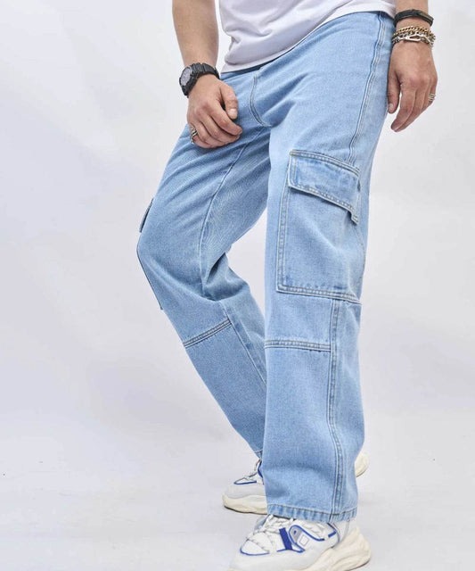 Wulend Men's Denim Straight Pants - Ankle Length, Loose Fit, High Street Style - Buy Center US