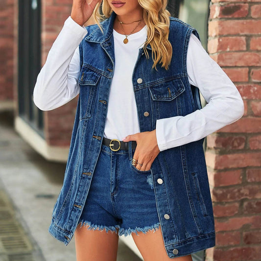 KLV Women's Vintage Oversized Denim Jacket - Casual Spring/Summer Wear - Buy Center US