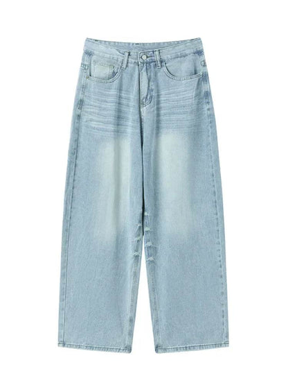 Men's Vintage Blue Jeans - Casual Straight Baggy Denim Trousers - Buy Center US