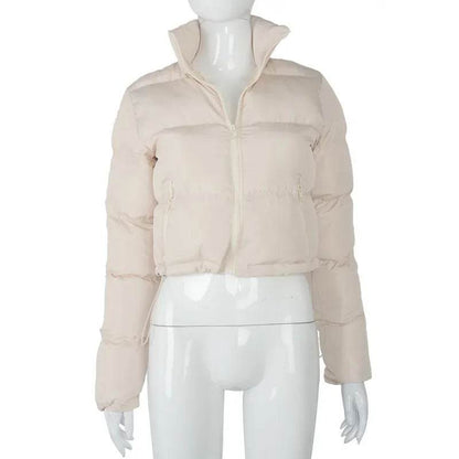 Stylish Solid Color Long Sleeve Cotton Puffer Jacket for Women - Buy Center US