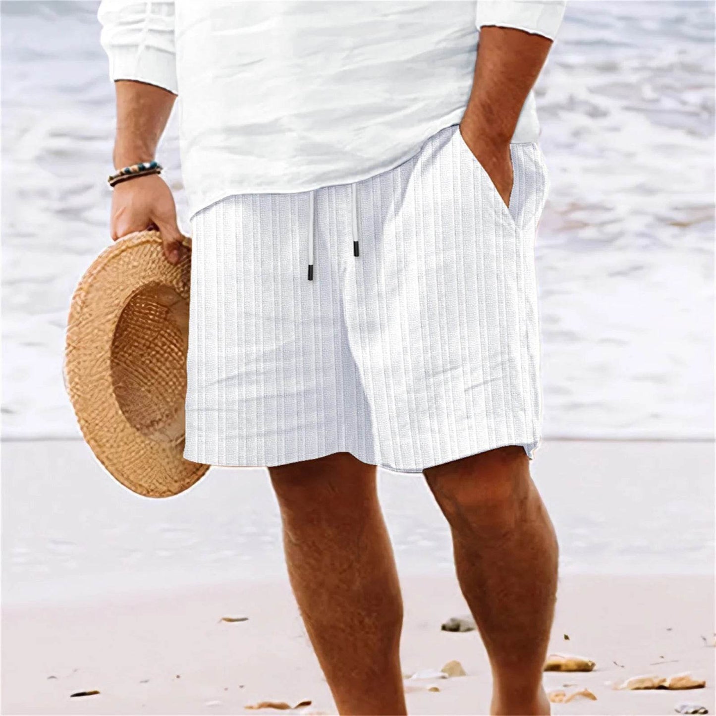 Summer Men’s Hawaiian Beach Shorts - Striped Multi-Pocket Comfort - Buy Center US