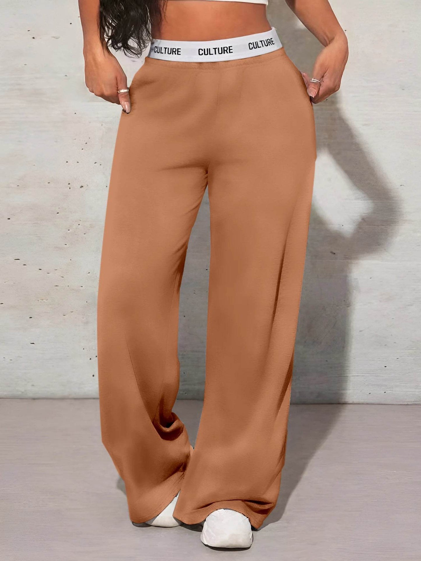 Women's High Waist Wide Leg Pants - Casual Solid Color Style - Buy Center US