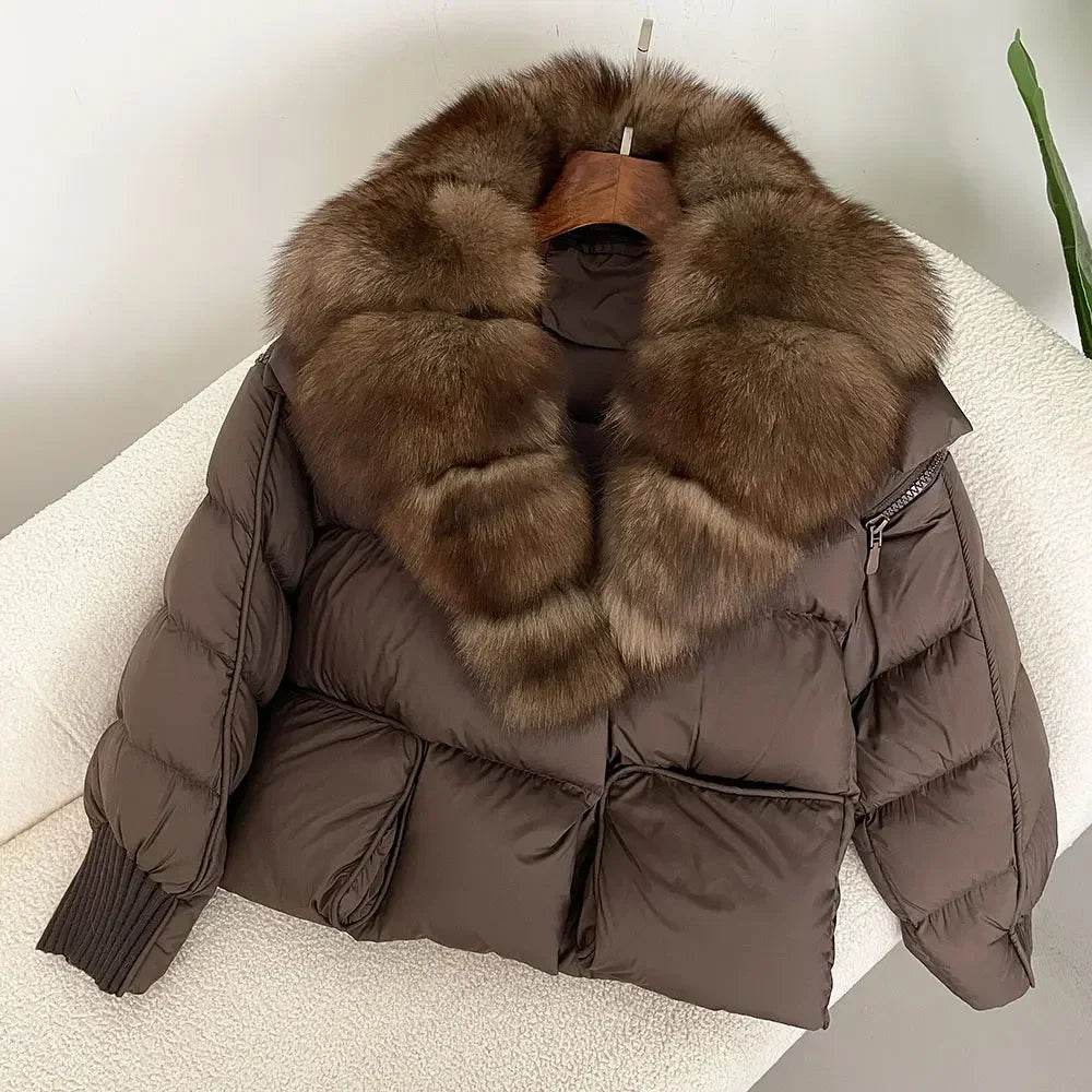 Women's Thick Warm Fox Fur Collar Coat - Casual Duck Down Jacket - Buy Center US